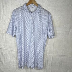 Peter Millar Mens L Polo Shirt‎ Blue White Pima Cotton Golf Print